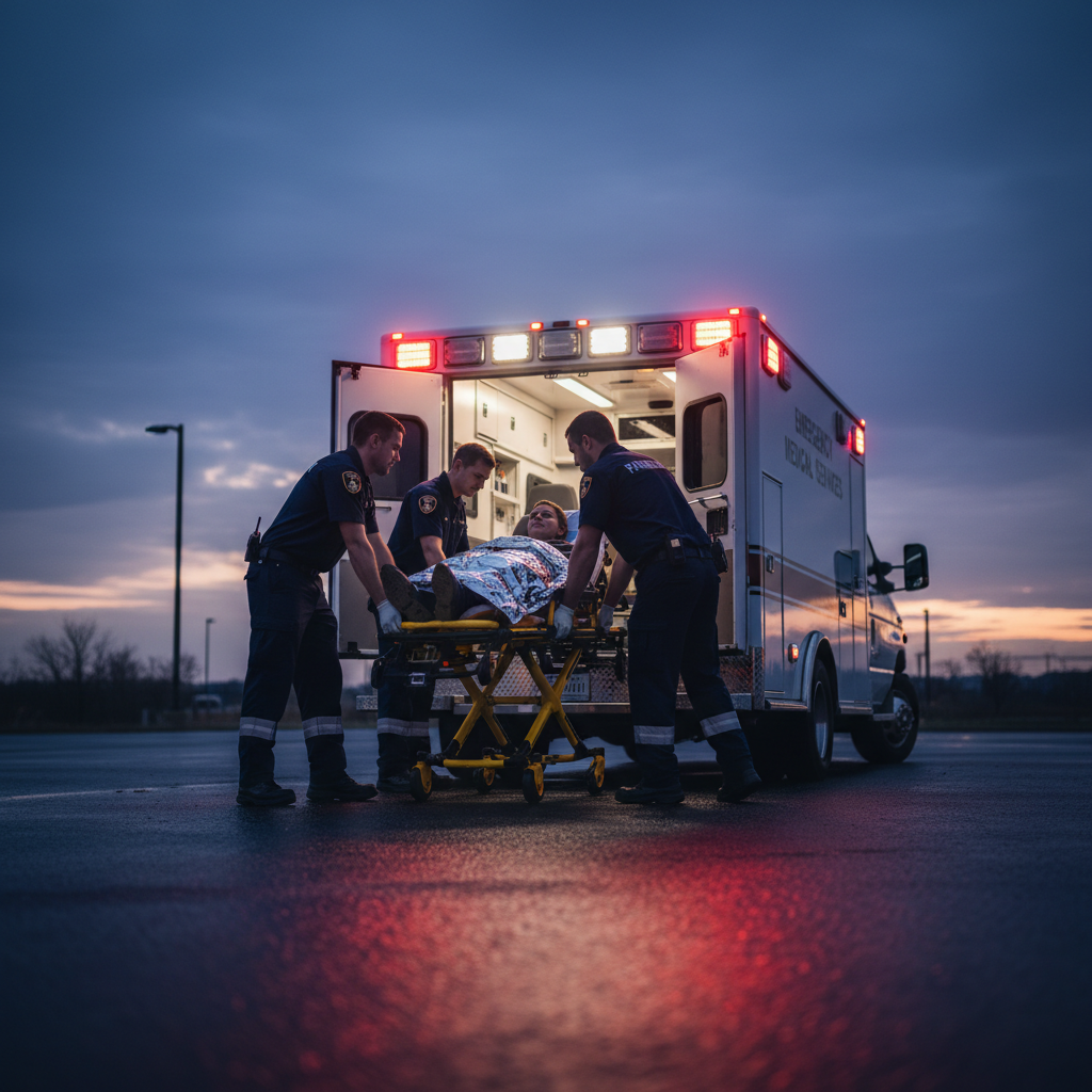EMT paramedic team loading a patient into an ambulance