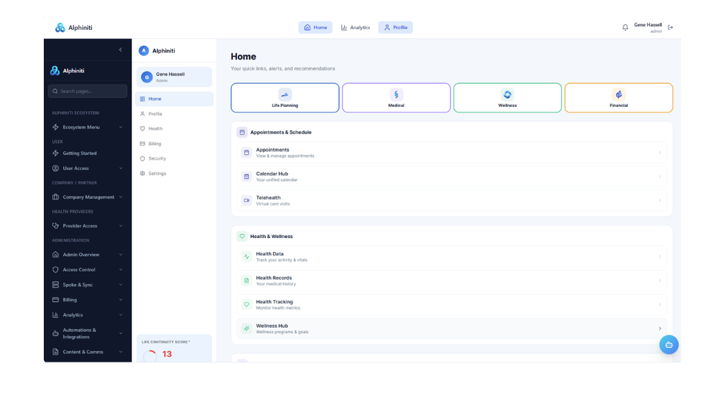 Alphiniti Dashboard