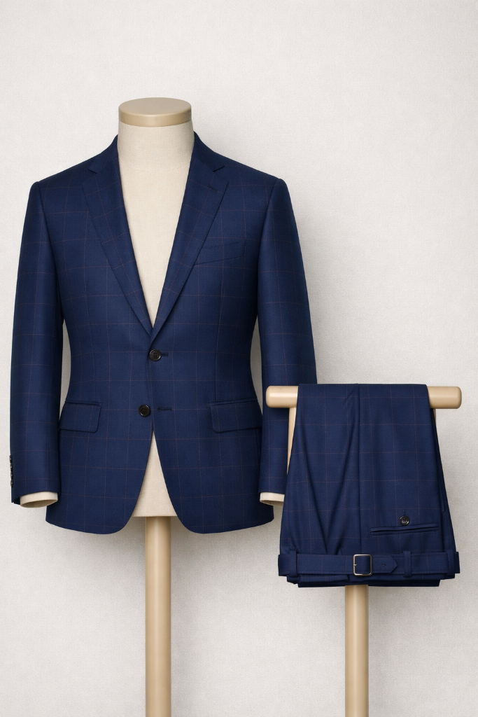 Navy Windowpane Twill Pants