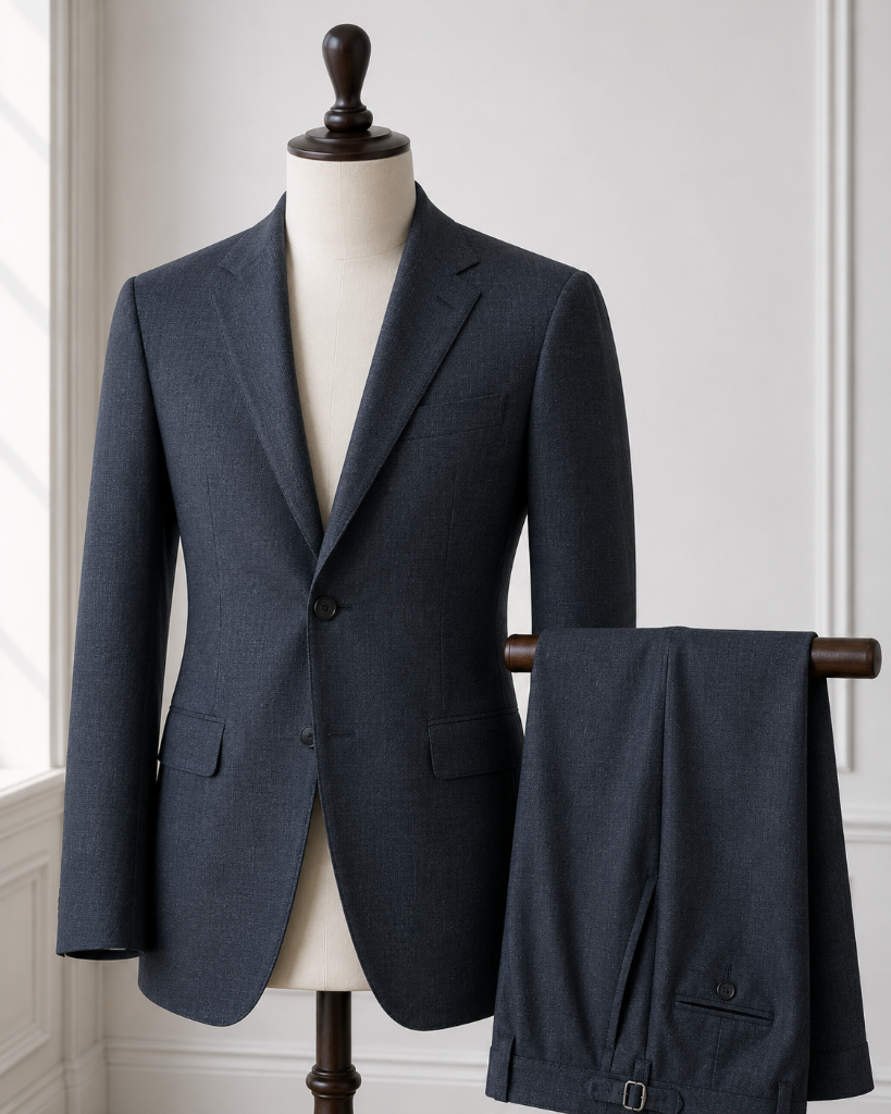 Navy Solid Satin Suit