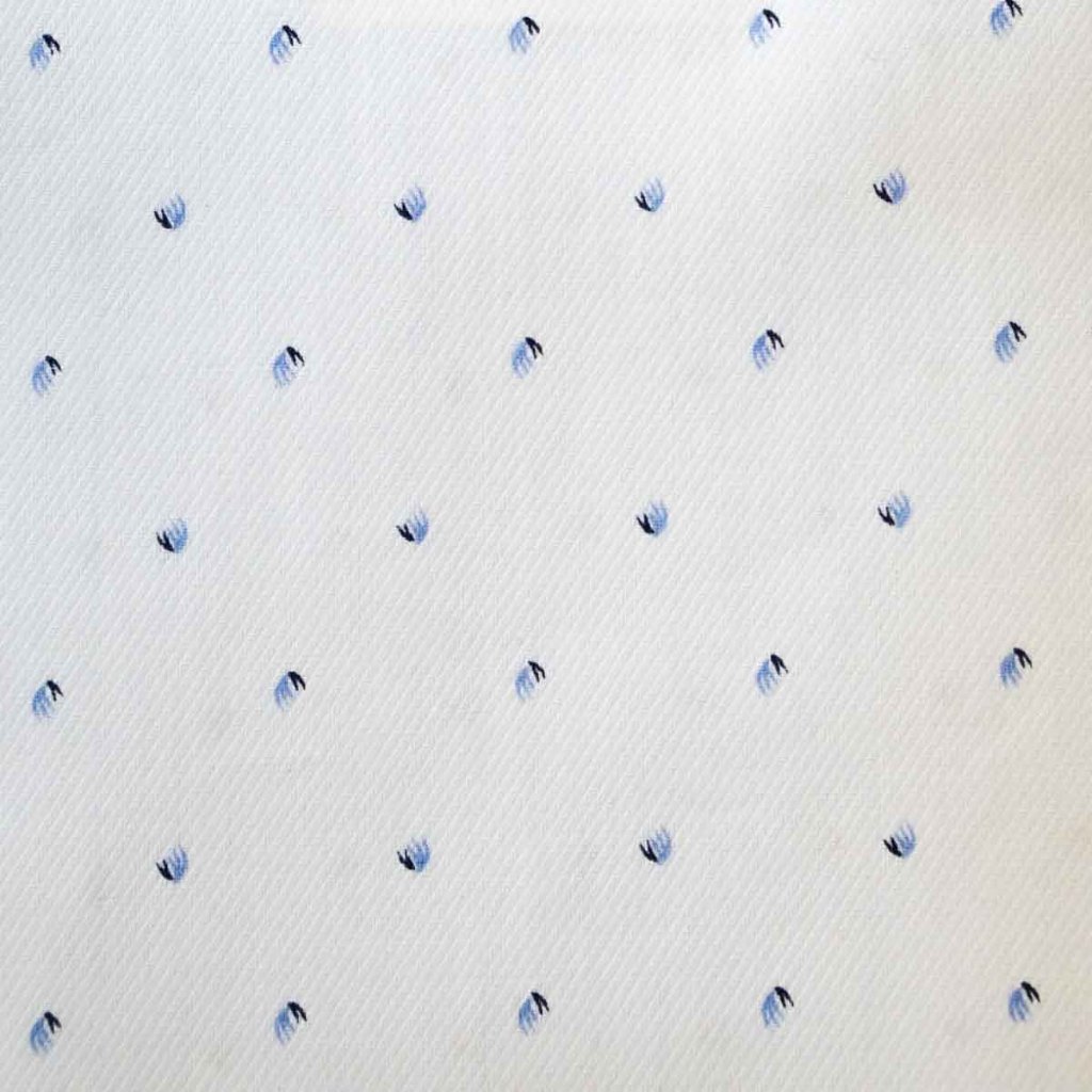 White w/ Blue Bird Motif Twill Shirt