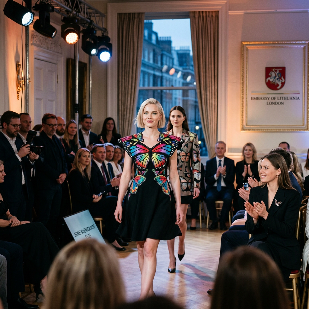 Dizainerė Agnė Kuzmiškaitė kolekciją pristatė Londono ambasadoje