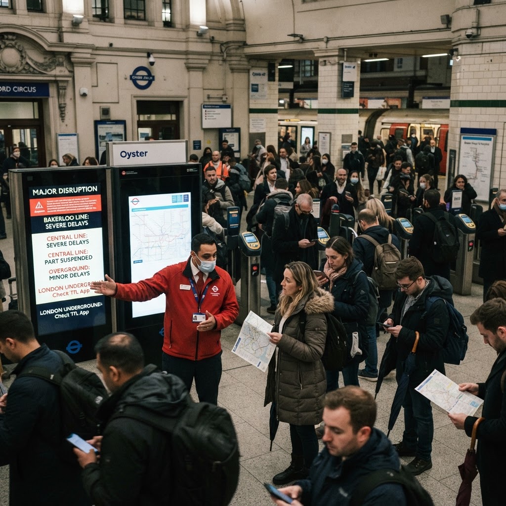 Londono metro ir traukinių eismo sutrikimai