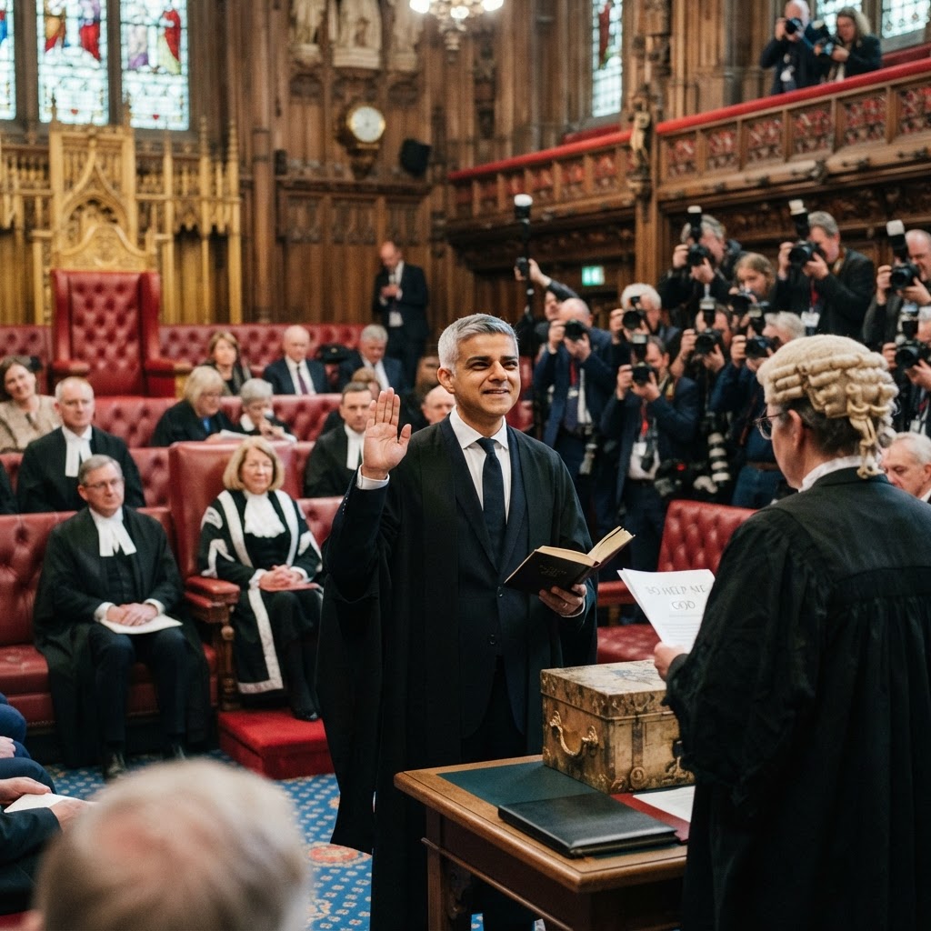 Londono meras Sadiqas Khanas prisaikdintas Lordų rūmų nariu