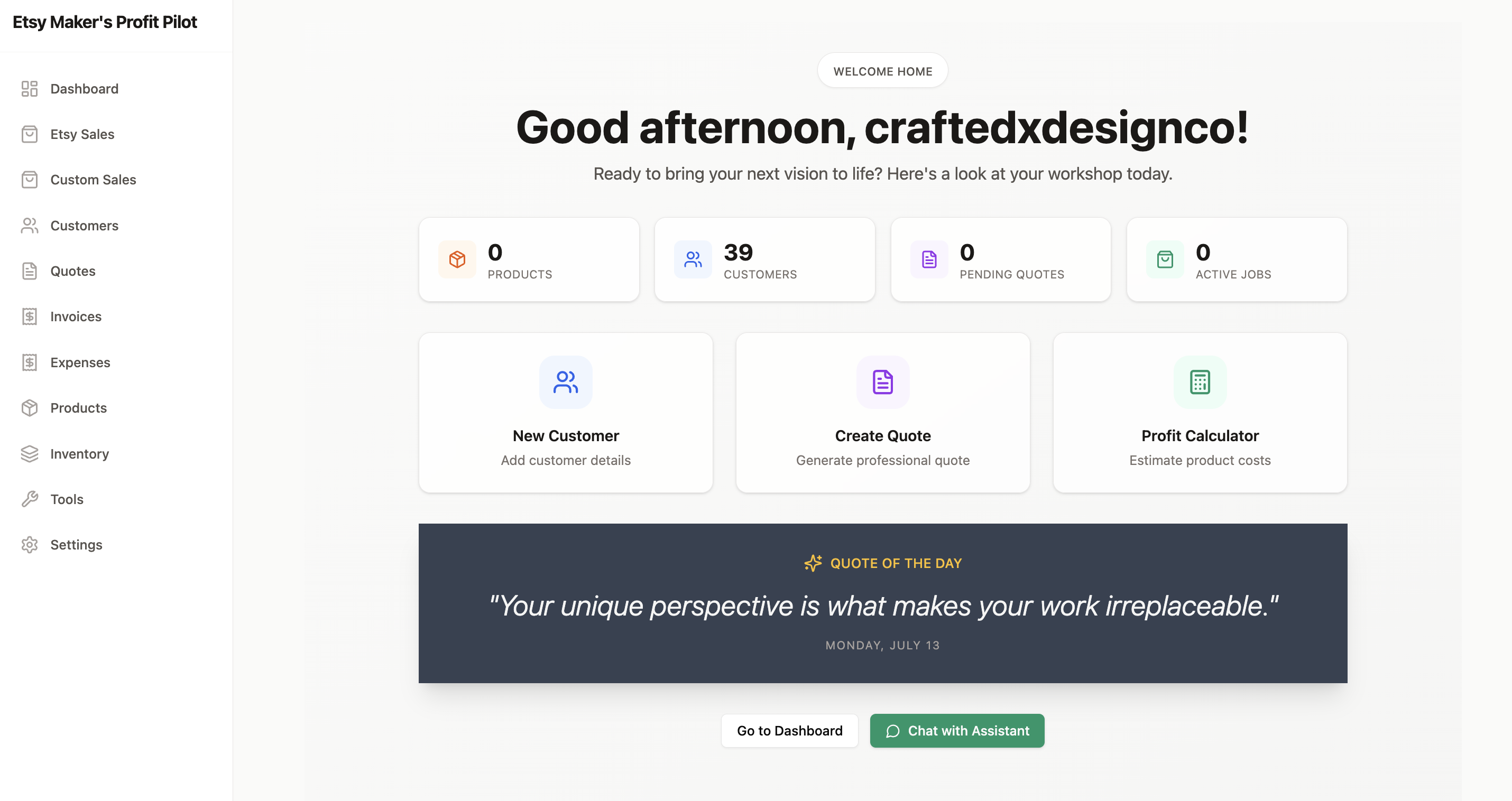 Maker's Profit Pilot template preview