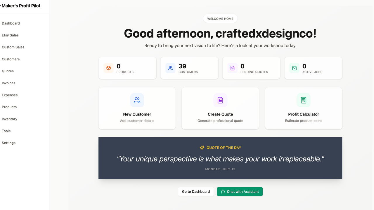 Maker's Profit Pilot template preview