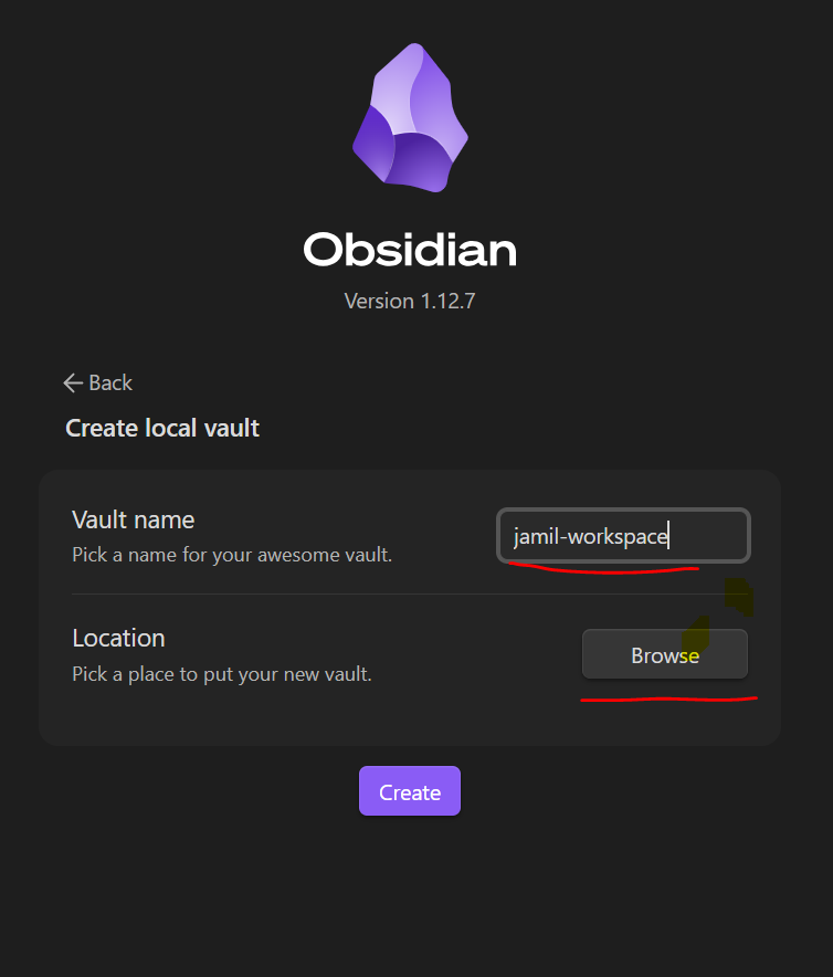 Obsidian - Create local vault