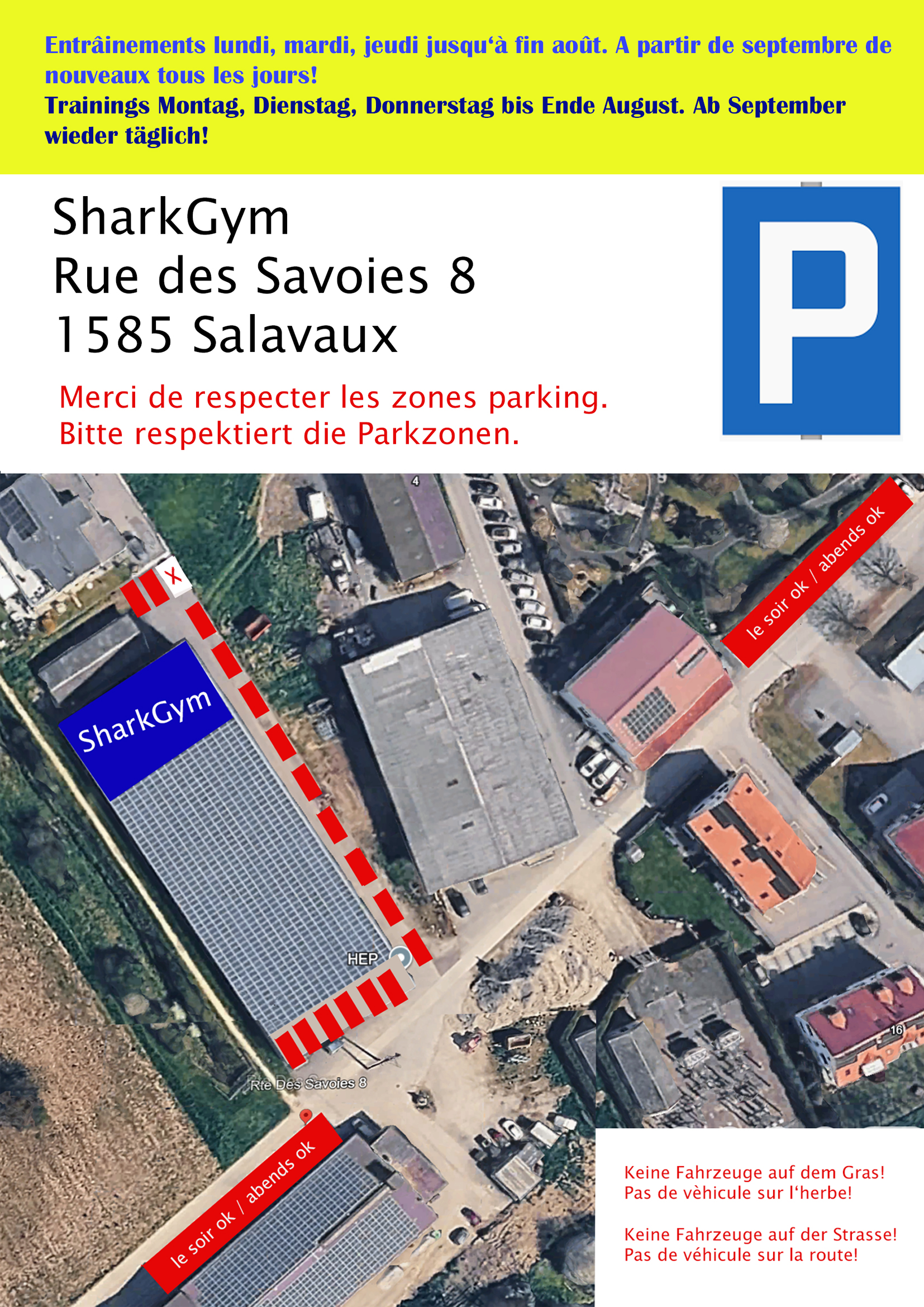 SharkGym Park- und Trainingsinfo