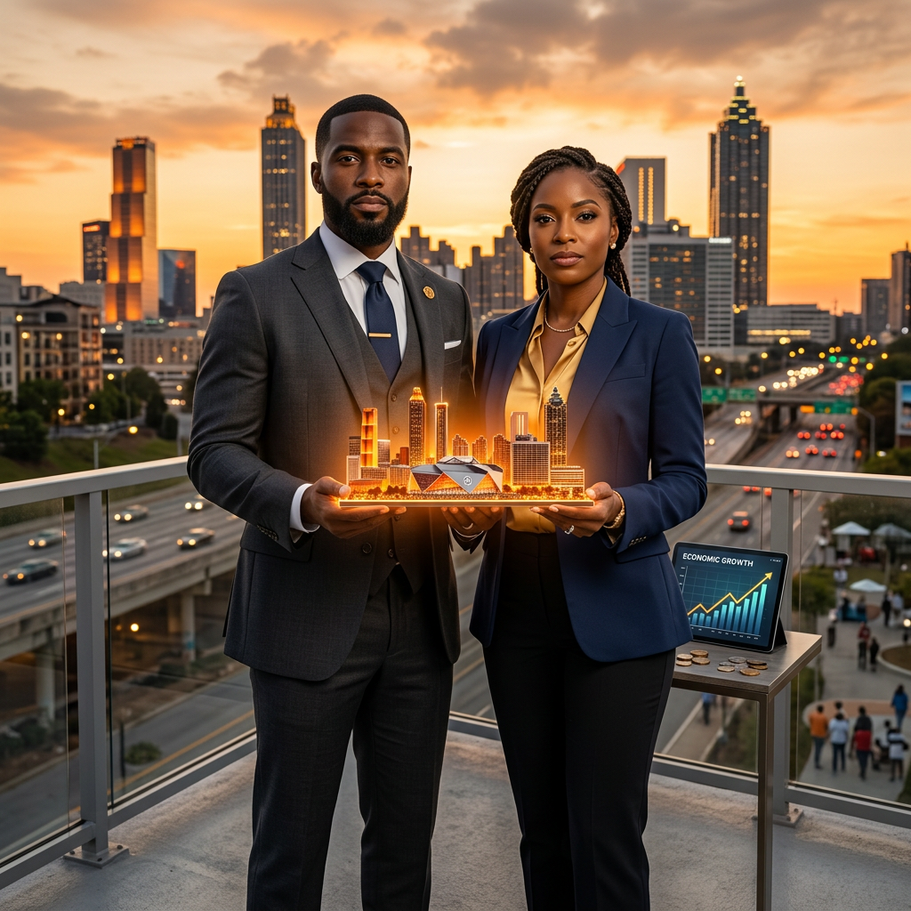 Black Atlanta leaders holding the city skyline