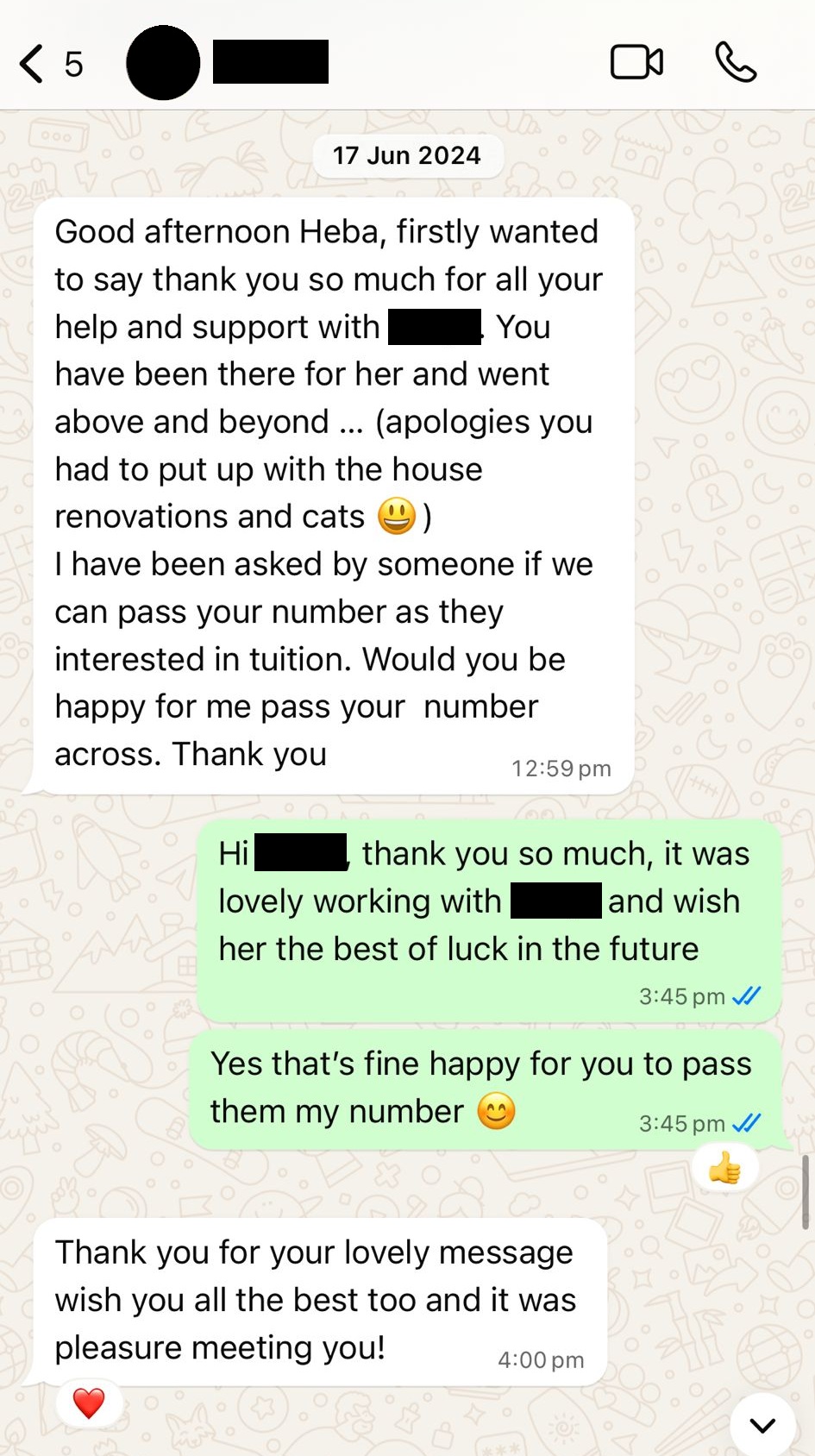 Parent recommending Heba to others