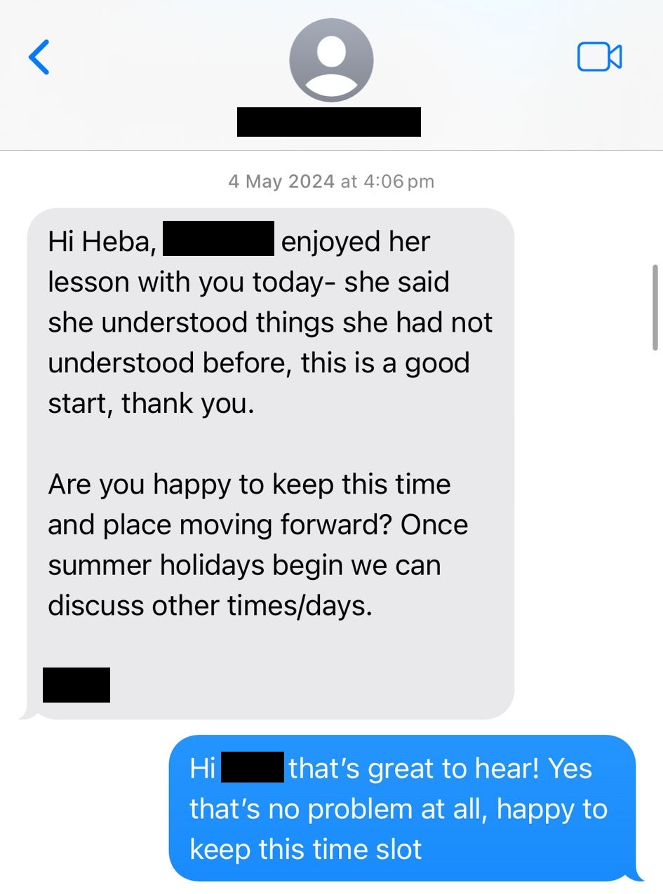 Trial lesson - understood things she had not before