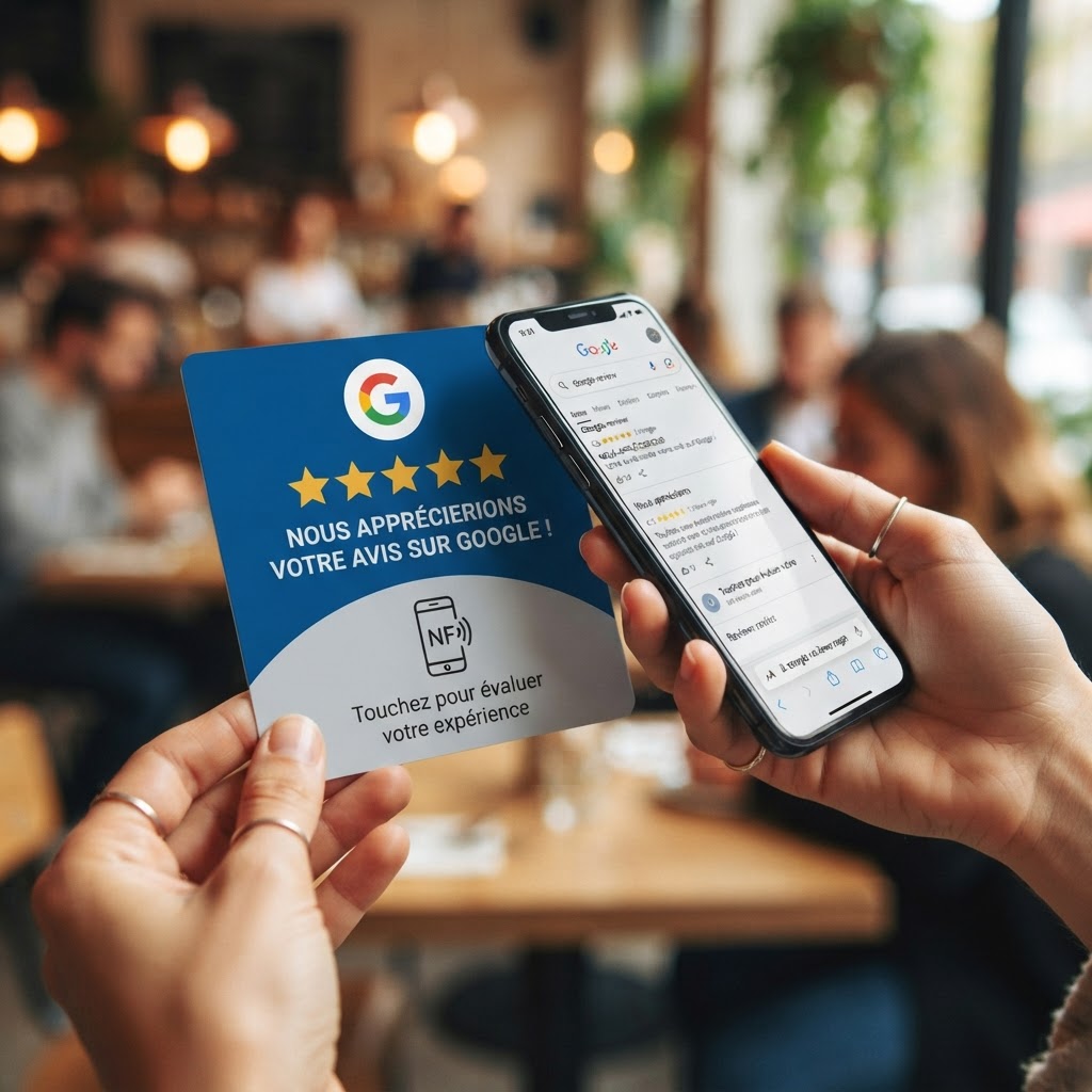 Smartphone tapant la carte avis Google