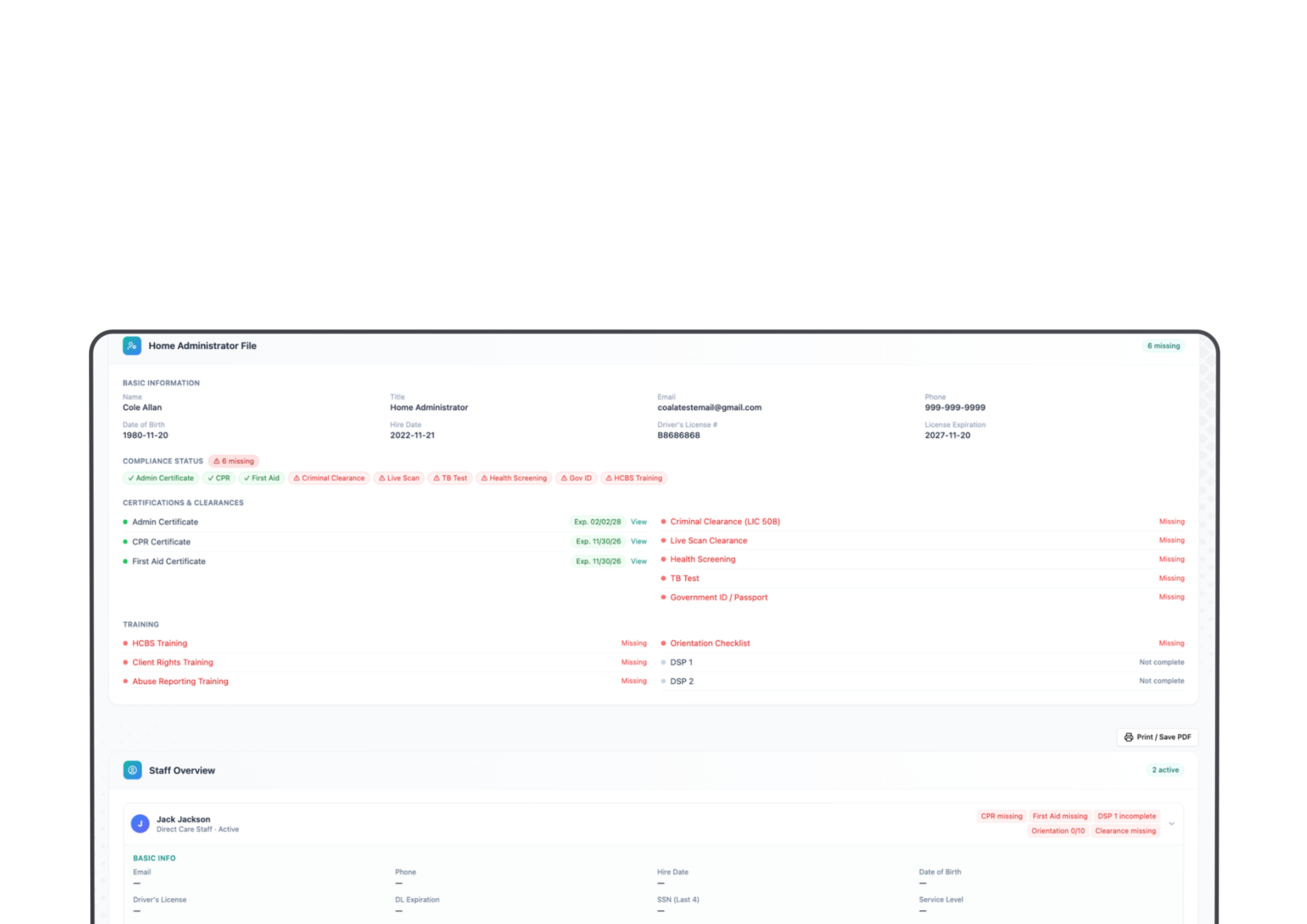 COALA QA Evaluation View for Home Administrator files