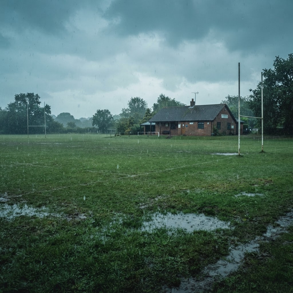 Rainwater soaking naturally into a green community field rather than running into public drains