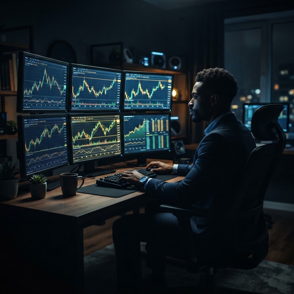 Futures trader analyzing markets