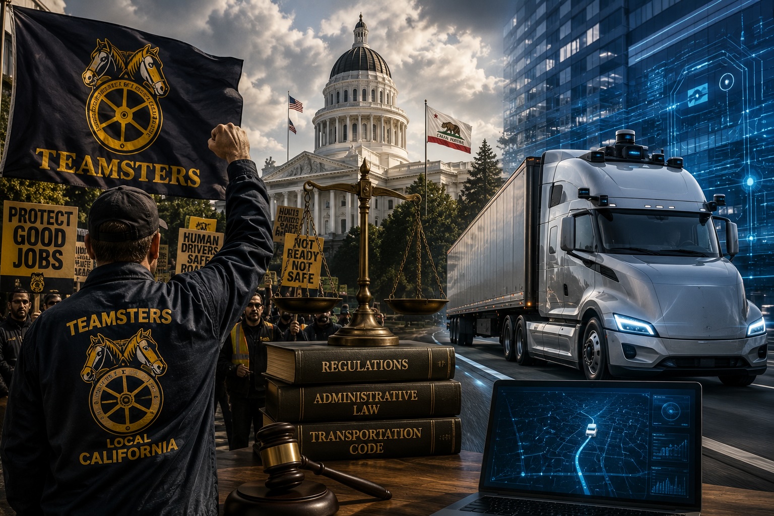 Teamsters vs. Tech: California Union Chapter Sues State Agencies over Self-Driving Truck Regulations
