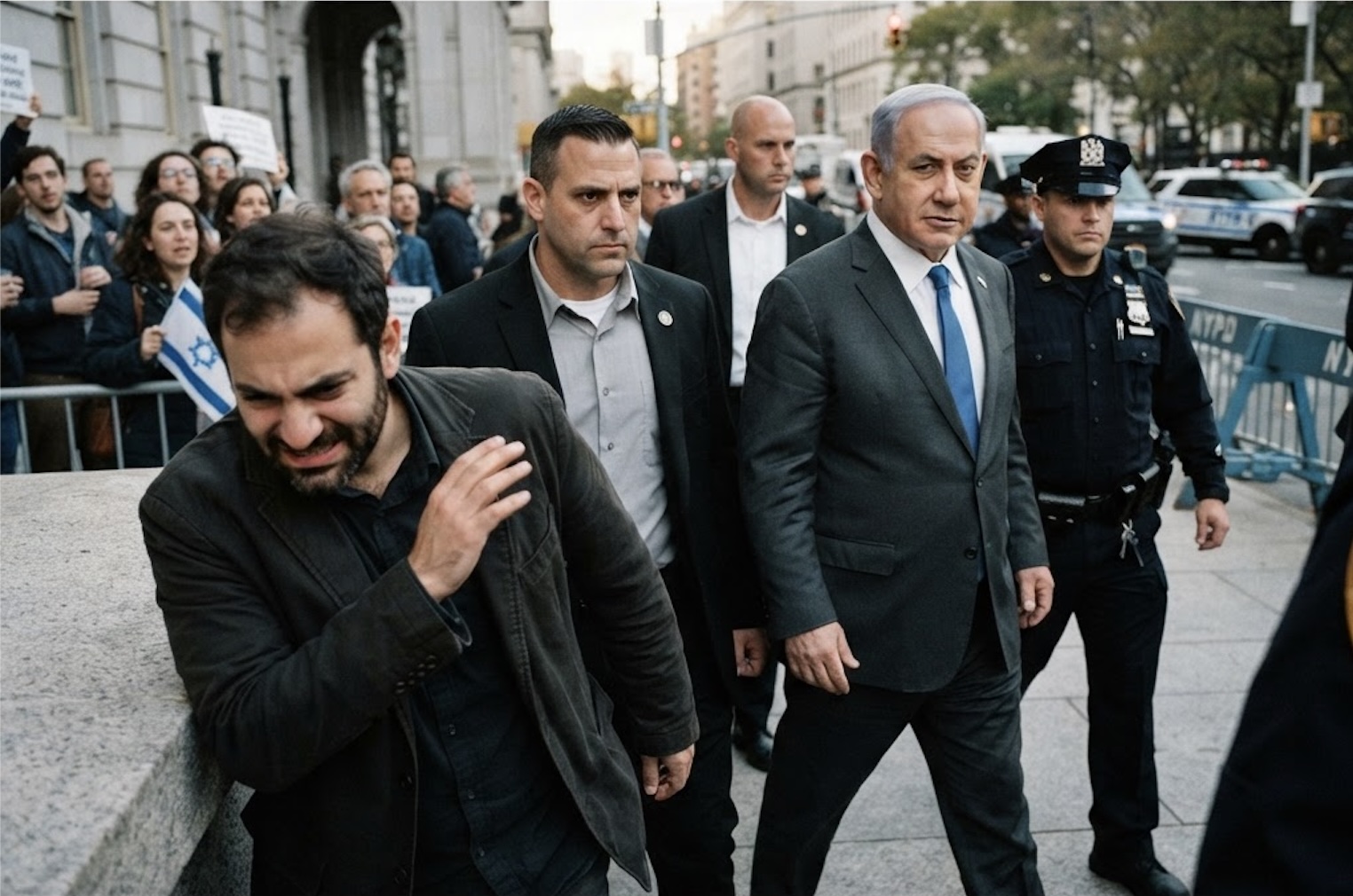 NYC Mayor Zohran Mamdani Cowers as Israeli Prime Minister Benjamin Netanyahu Leads to Town
