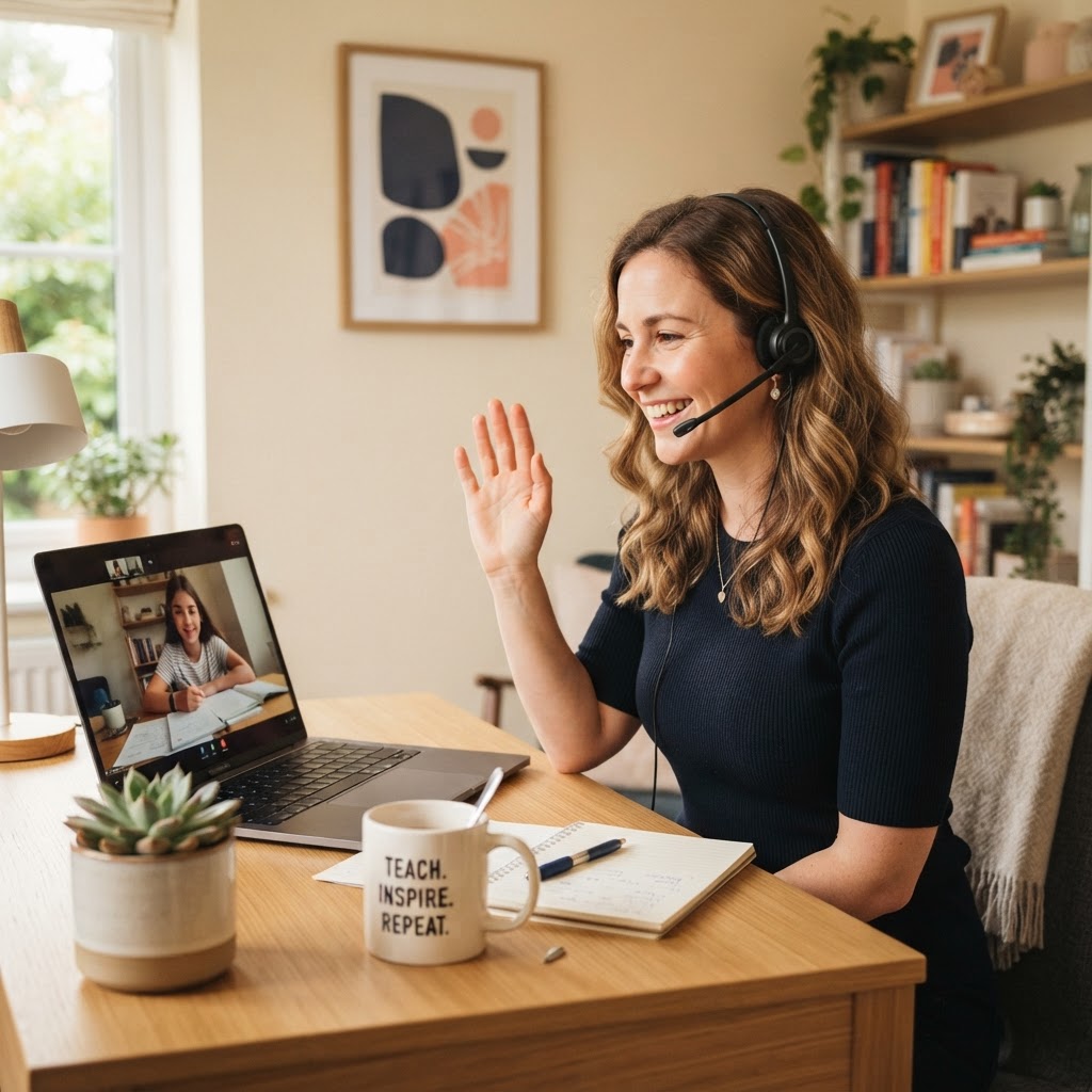 A friendly ISEE Prep Pro tutor smiling and greeting a student on a video call