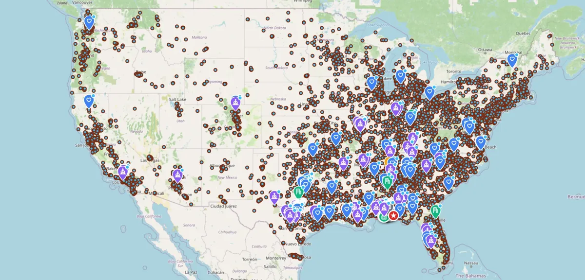 Map of partner organizations and response activity across the U.S.