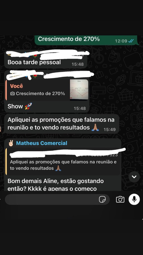 Print de cliente: relatou 270% de crescimento após aplicar as promoções orientadas