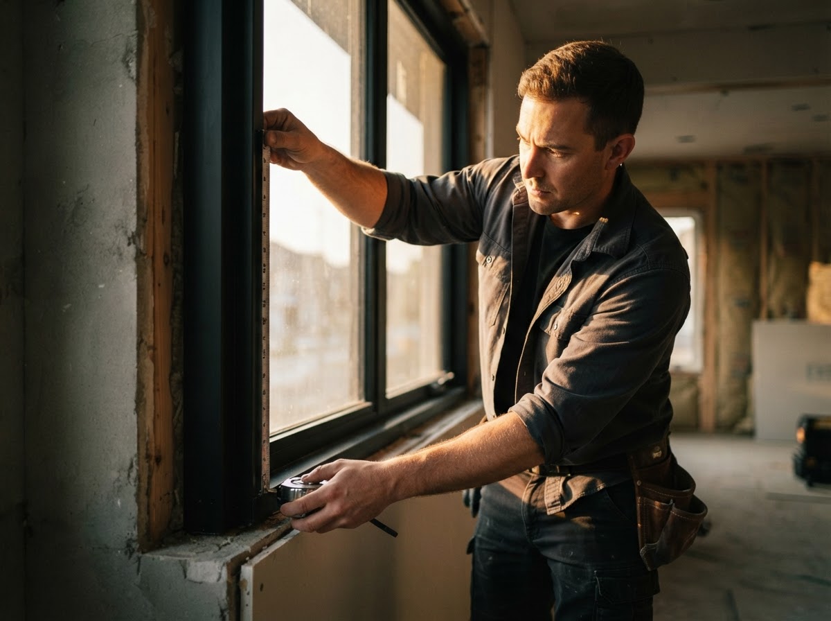Technician measuring a window