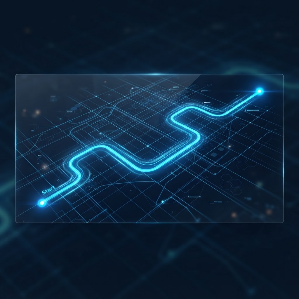 Illustrative graphic of a trip route traced across a street grid