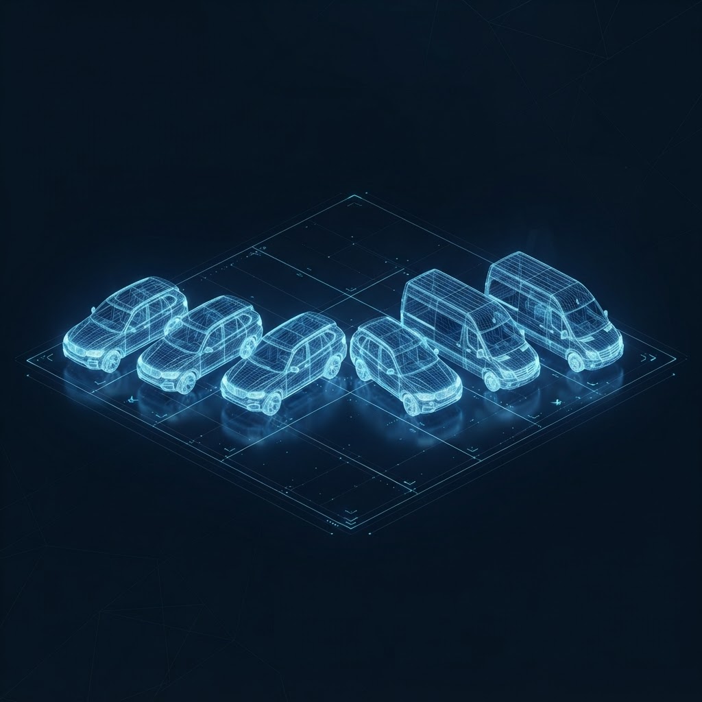 Illustrative graphic of a row of vehicles on a lot grid