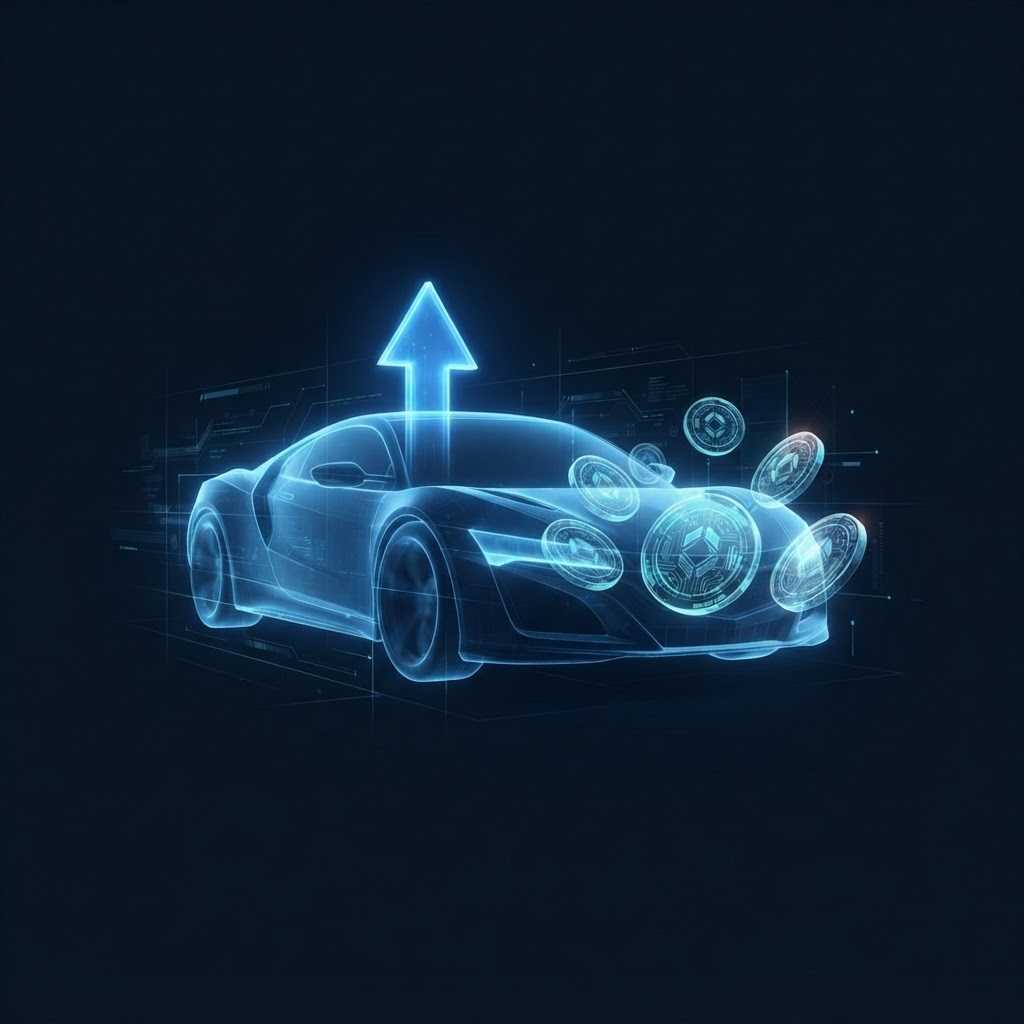 Illustrative graphic of a vehicle with a rising value arrow