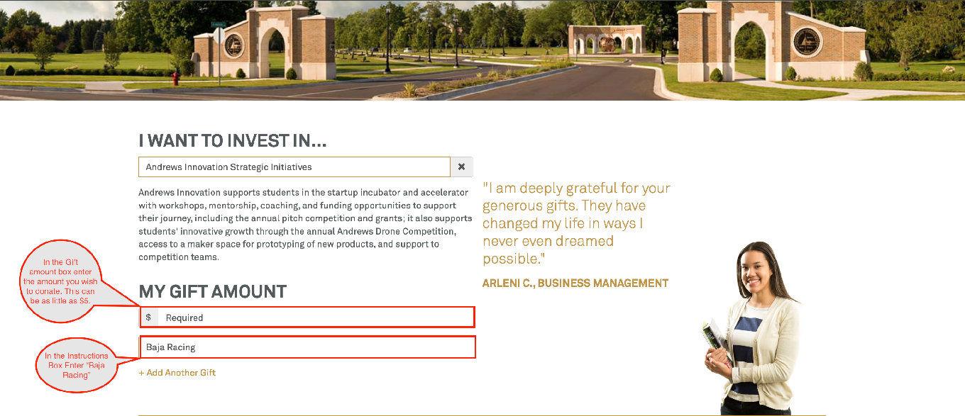 Andrews University Donation Instructions
