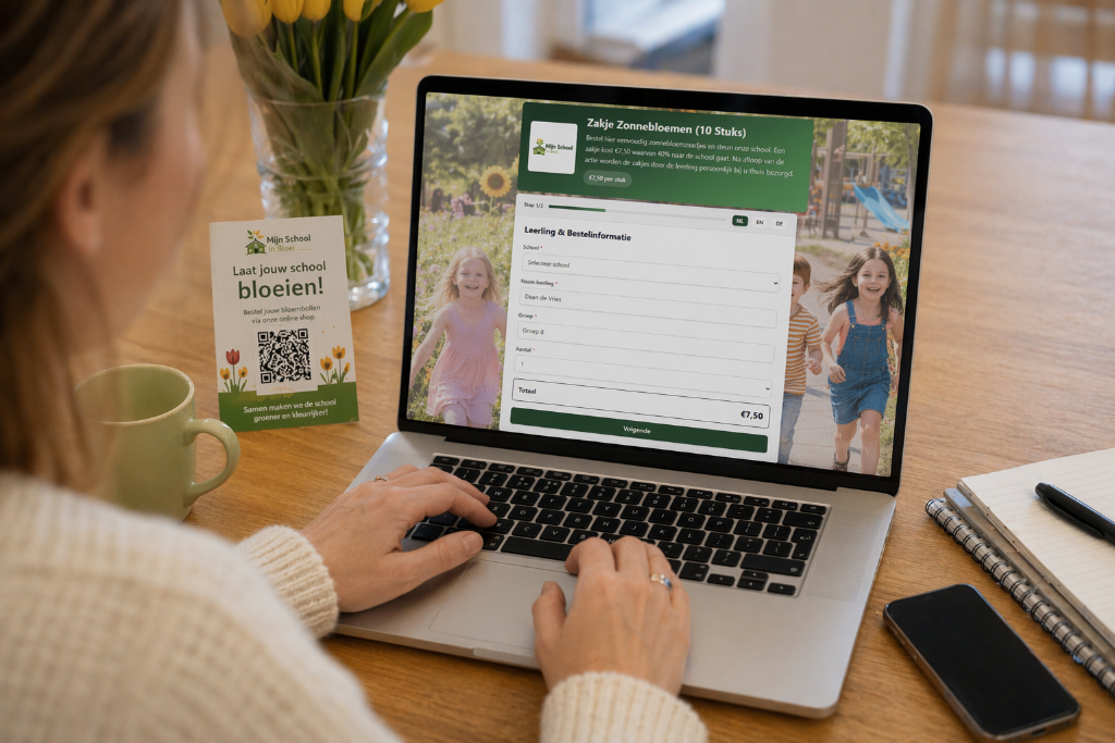 Stap 3: Online bestellen met QR-code - Elk kind krijgt dezelfde QR-code. Klanten scannen,