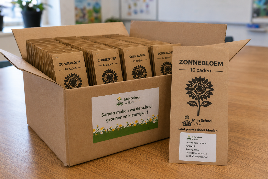 Stap 5: Levering met stickers - Alle zakjes worden op school afgeleverd. Op elk za