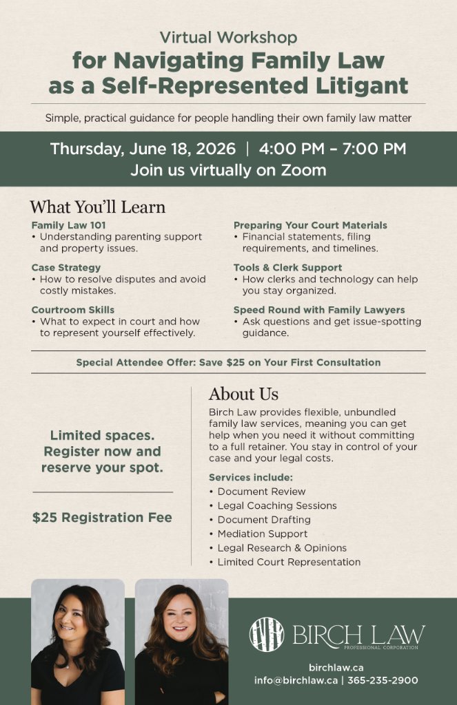 Virtual Workshop for Navigating Family Law as a Self-Represented Litigant
