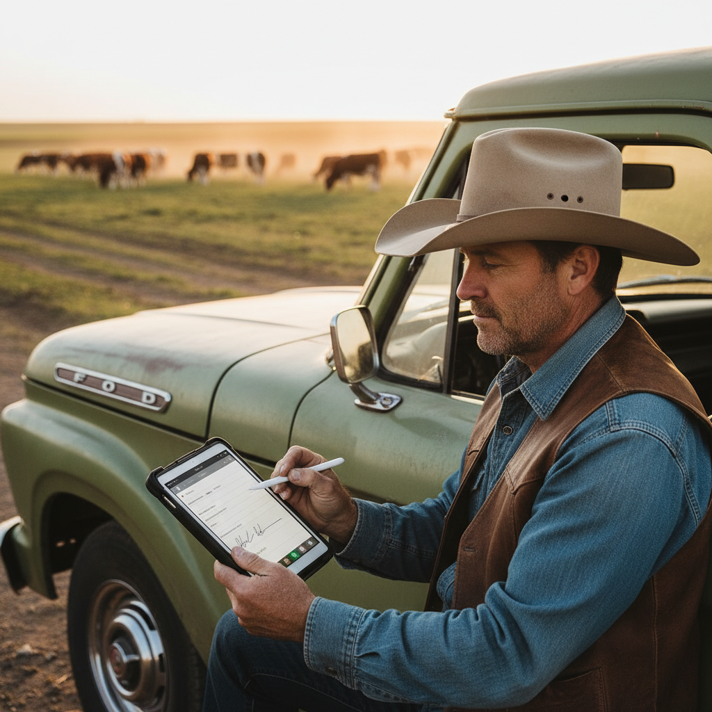 Ranch field rep completing a digital video consignment with electronic signature