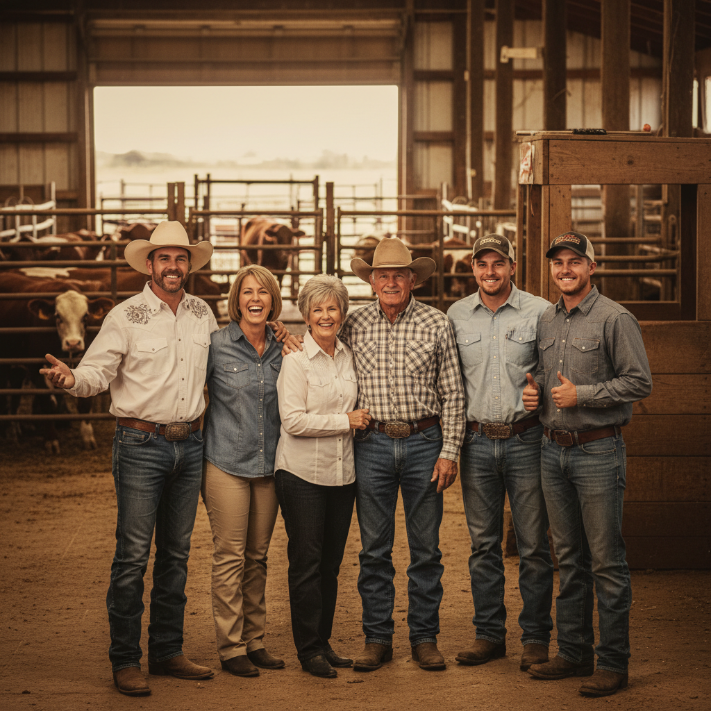 The sale barn team: auctioneer, office staff, yard crew, and owners