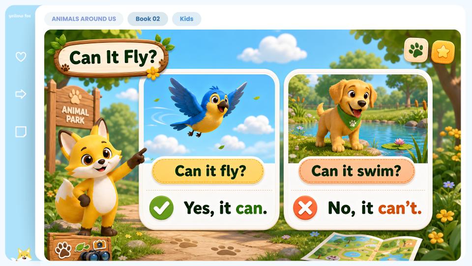 Ampliar amostra de Animals Around Us · Can It Fly? · Kids A1