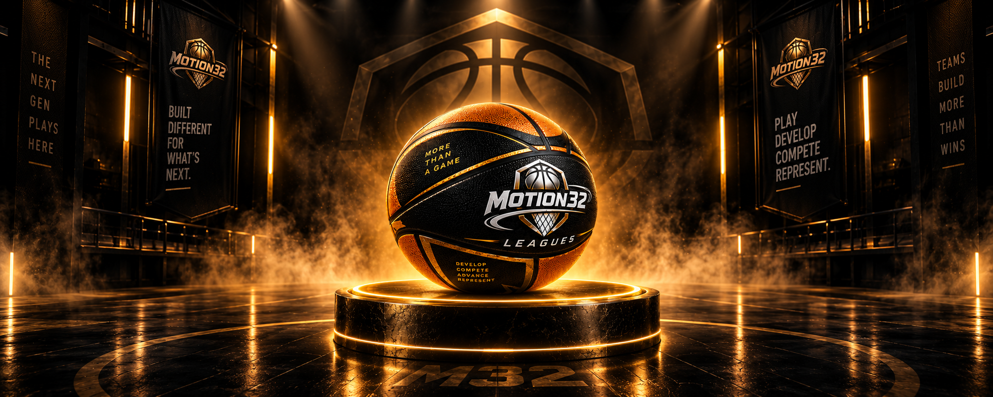 Official Motion32 basketball on pedestal