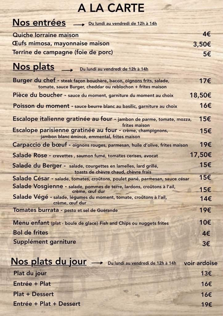 Carte des plats