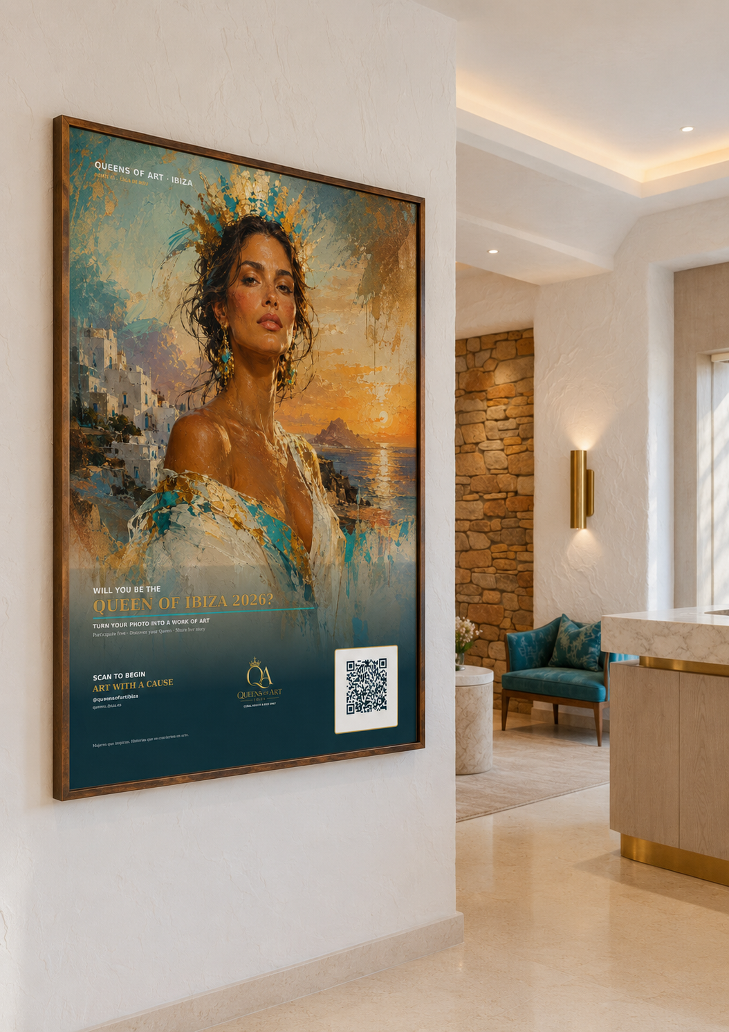 Póster Queen of Ibiza 2026 · Recepción de hotel