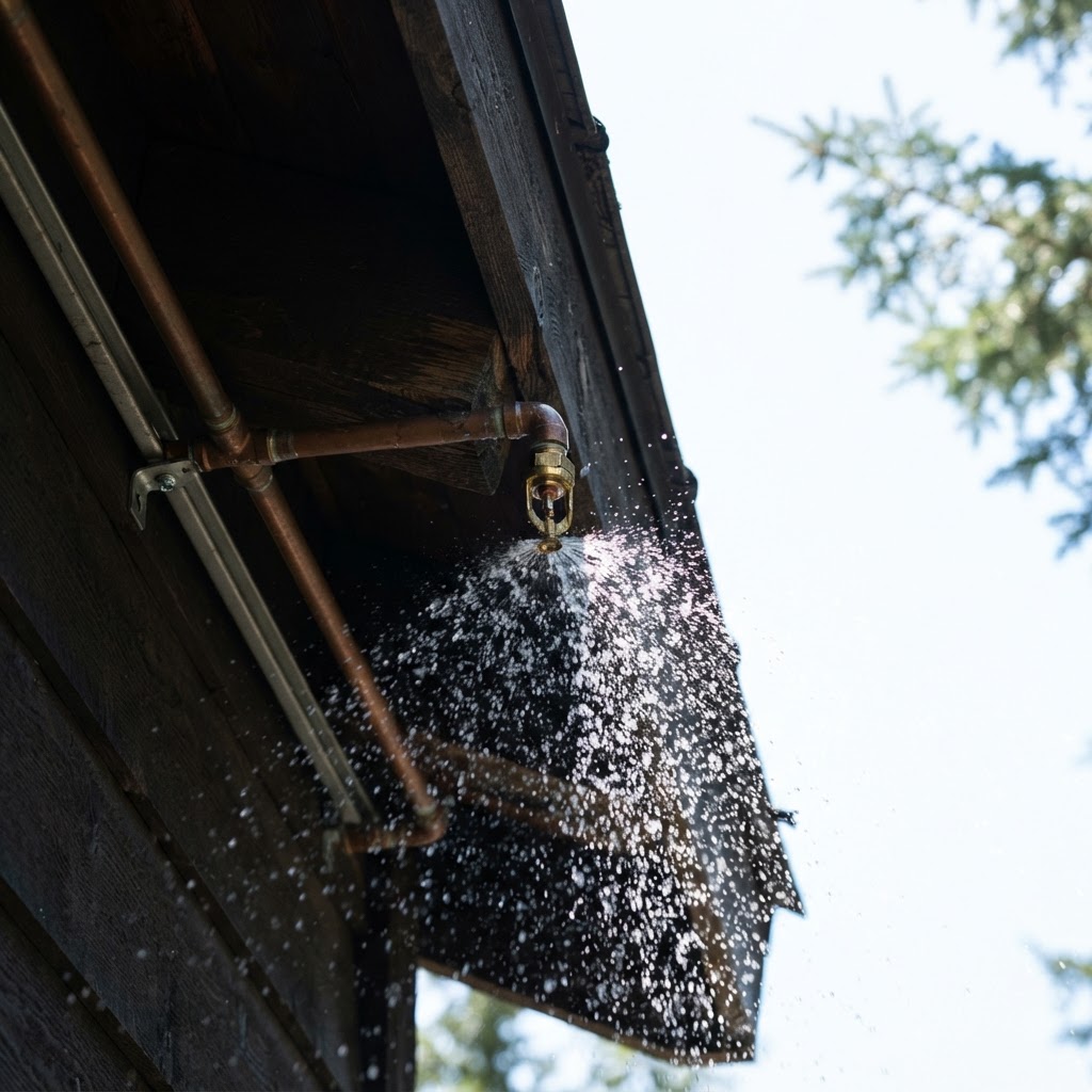 Prodigy sprinkler system running across the eaves of a home