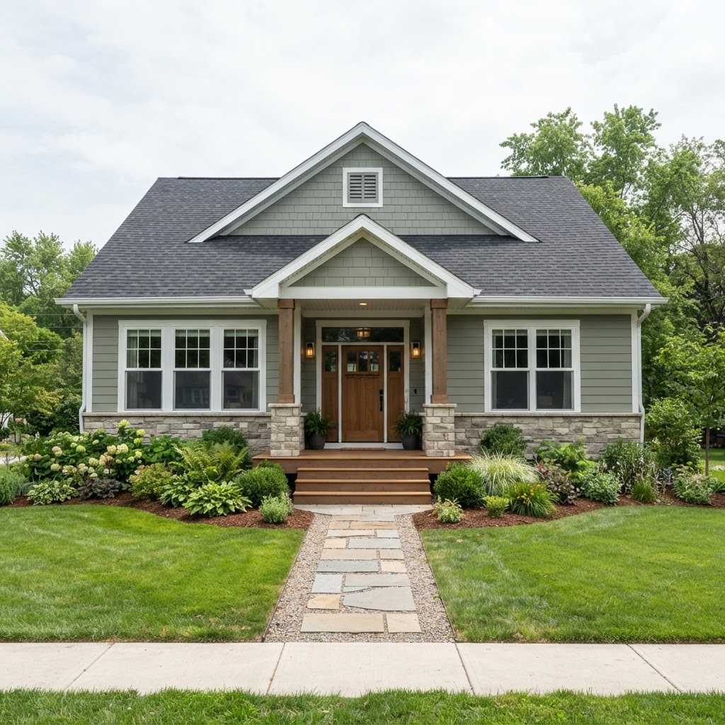 Front elevation of a home with its five common ember ignition points marked