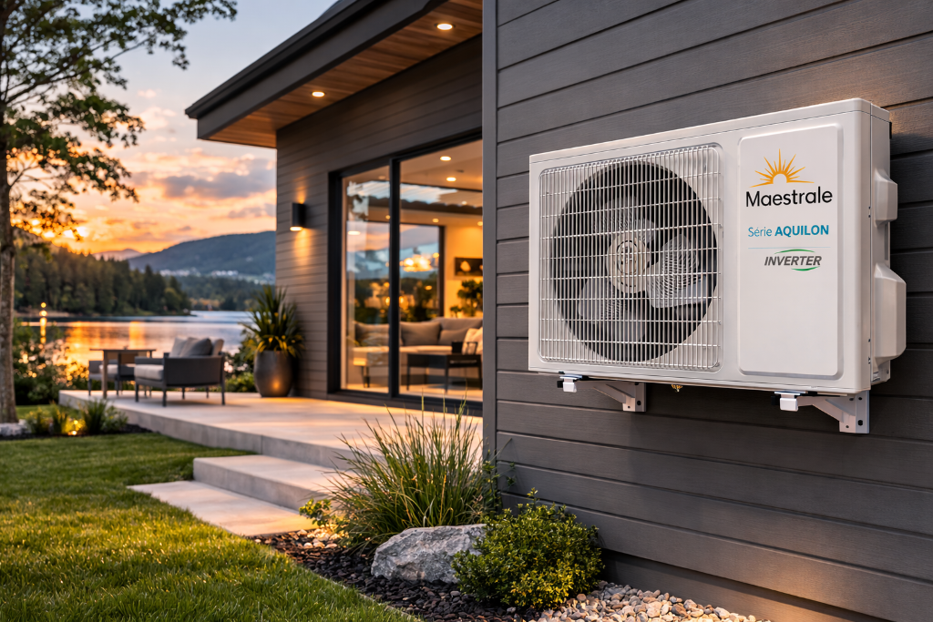 Thermopompe Maestrale installée sur une maison moderne