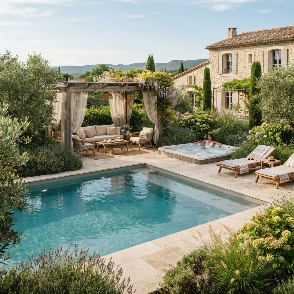 Piscine avec espace détente