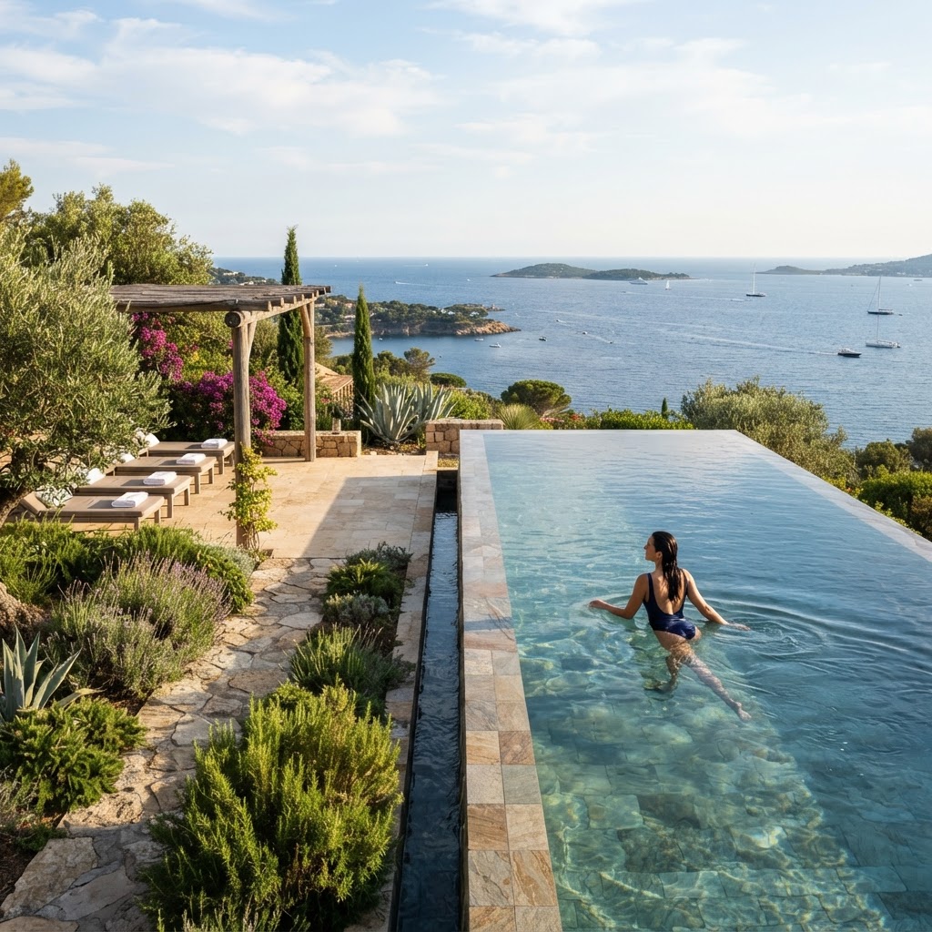 Piscine à débordement vue mer