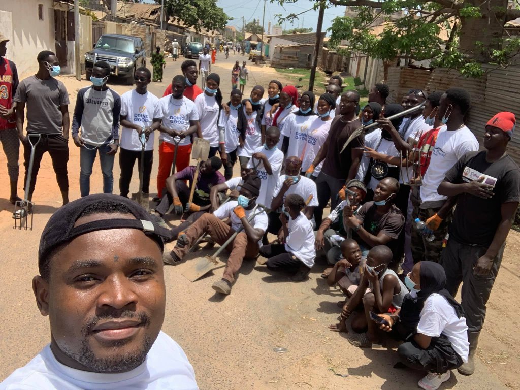 Volunteers gathered on the street