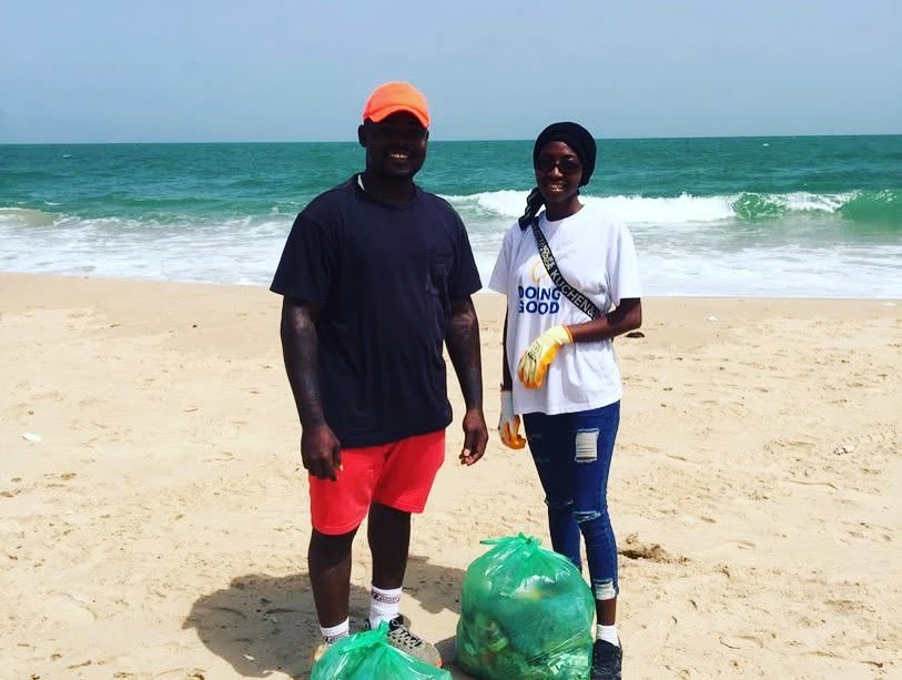 Filling bags on the beach