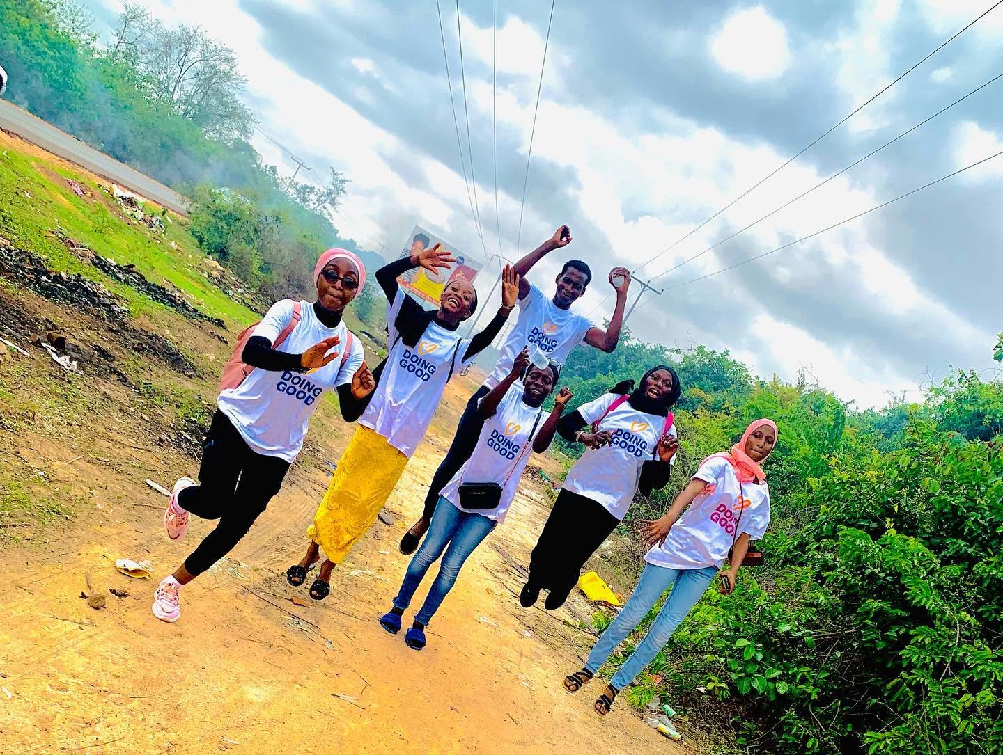 Jumping for joy after clean-up