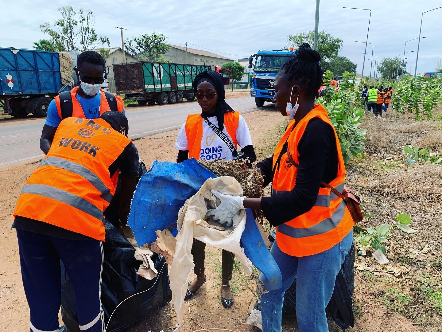 Roadside cleanup in safety vests