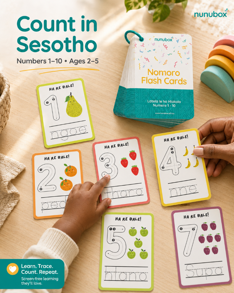 Numbers 1–10 Flash Cards (Sesotho) 2