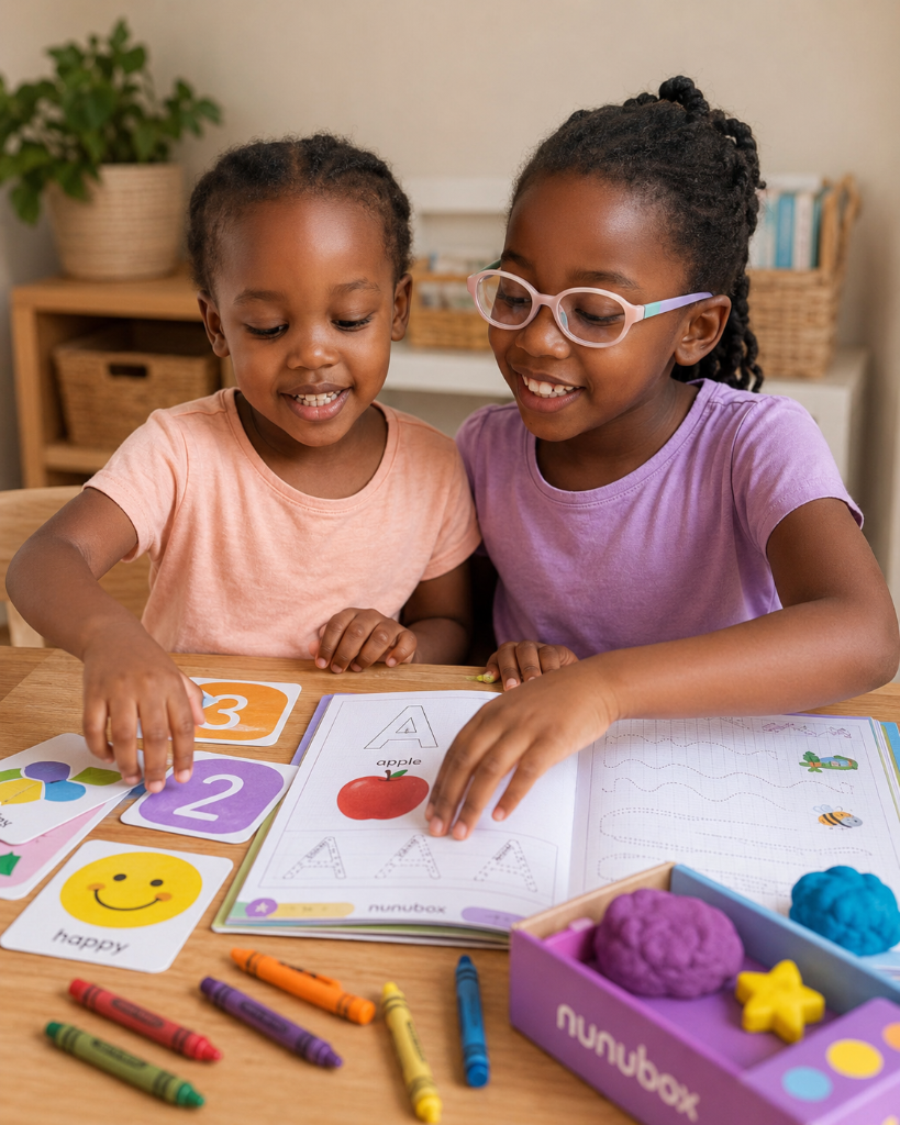 Child playing with learning materials