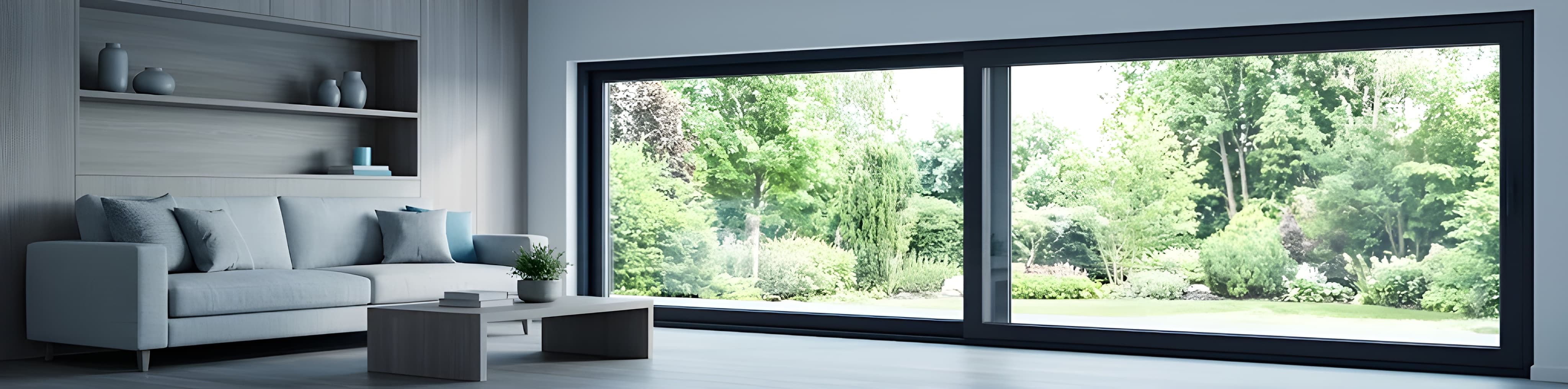 Aluminium schuifpui met zicht op tuin